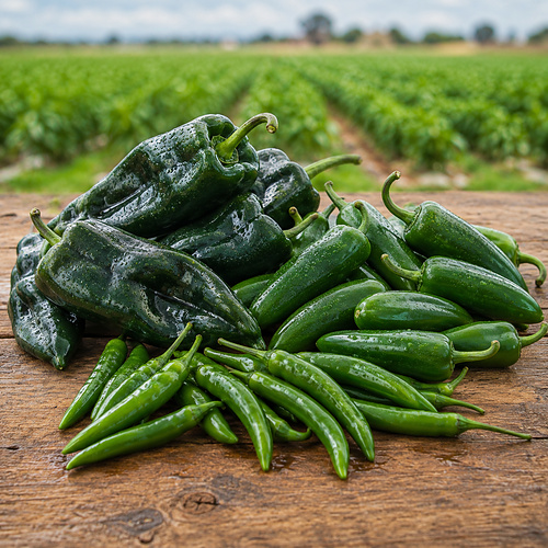 Fresh pasilla, jalapeño, and serrano chiles
